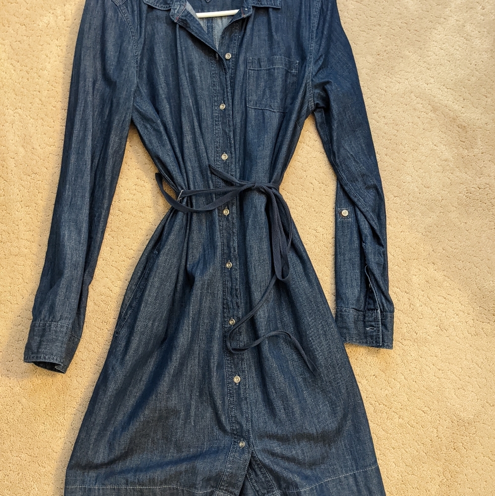 Denim button up shirt dress with belt